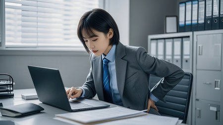 businesswoman working with laptop computer in modern office, asian beautyの素材