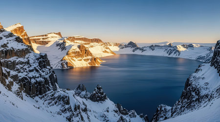 Panoramic view of the snow-capped mountains in Antarcticaの素材