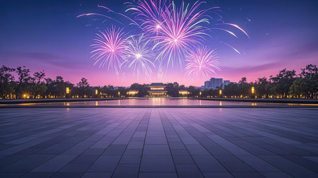 Beautiful fireworks in the night sky over the Tiananmen squareの素材