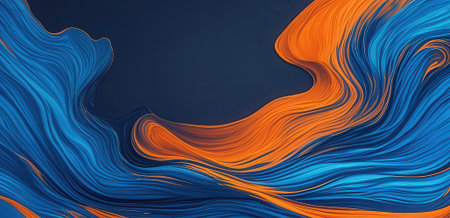 Abstract blue and orange wavy background. 3d vector illustration.の素材