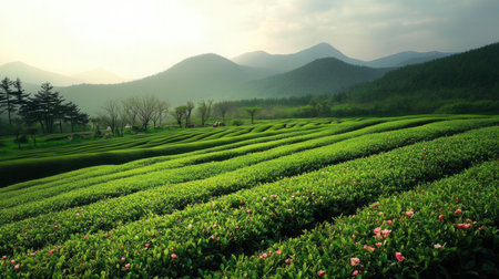 Tea Plantation in the morning, Chiang Rai, Thailand.の素材
