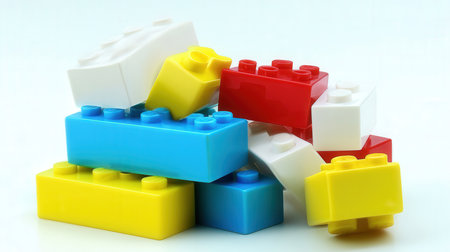 Plastic building blocks isolated on white background. Colorful toy.の素材