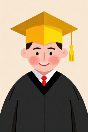 Graduation man in a cap and gown. Vector cartoon illustration.の素材