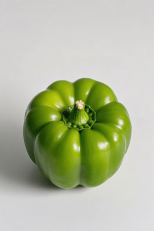 Green bell pepper isolated on white background, studio shot, close upの素材