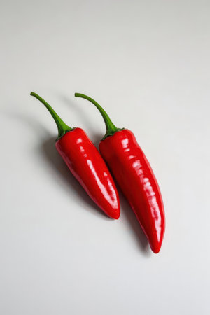 red hot chili peppers on a white background, closeup of photoの素材