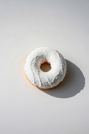 Donut with white glaze on a white background, top viewの素材