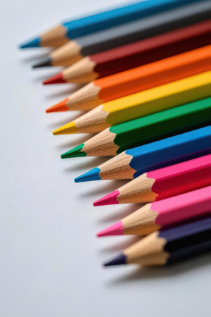 Colored pencils on a white background close-up. Selective focus.の素材