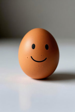 Smiling egg with a smiley face on a white background.の素材