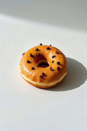 Chocolate donut on a white background, shallow depth of fieldの素材