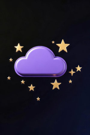 Cloud with stars on a dark background. 3d render illustration.の素材