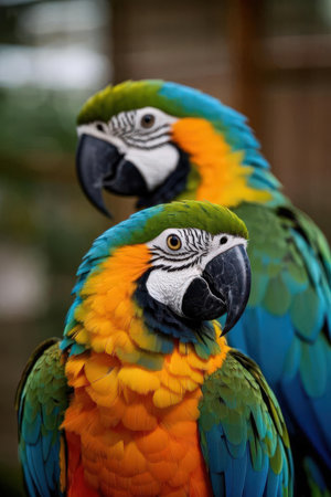 beautiful Scarlet macaw parrots in the zoo, close upの素材