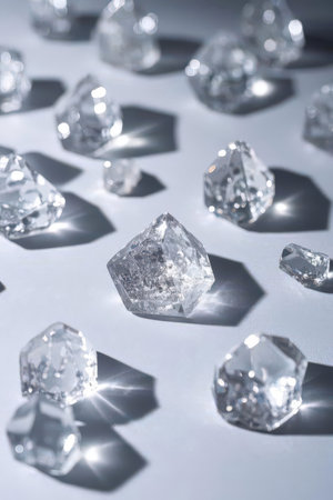 Diamonds on a white background. Shallow depth of field.の素材