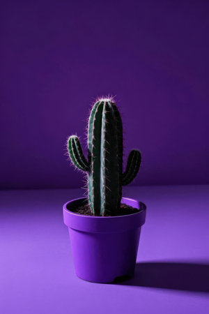 Cactus in a pot on a purple background. Minimalism.の素材