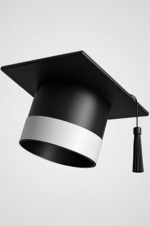 Graduation cap isolated on white background. 3d render. Education concept.の素材