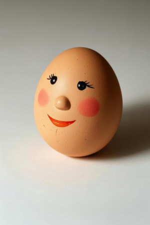 Easter egg with smiley face on white background, close upの素材