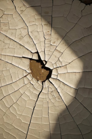 Wooden surface with cracks and holes in the shape of a heartの素材