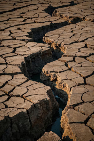 Dry soil cracked by drought, Global warming and climate change conceptの素材