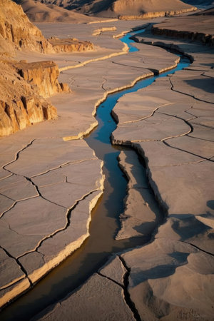 River in the desert of Negev, Israel. Breathtaking landscape and nature of the Middle East.の素材