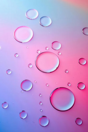 Water drops on colorful background. Close up of water drops on colorful background.の素材