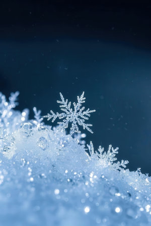 snowflakes on snow background macro close up. Christmas backgroundの素材