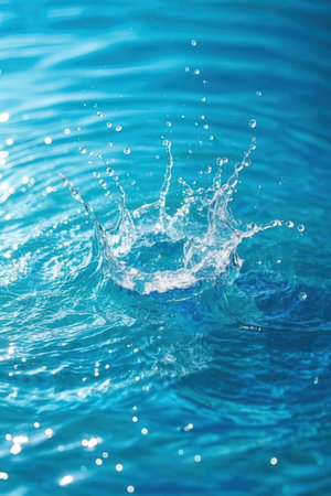 splashes of water in the form of a crown on a blue backgroundの素材