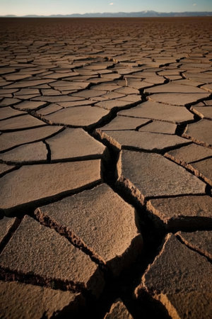 Dry and cracked earth in arid area. Global warming conceptの素材