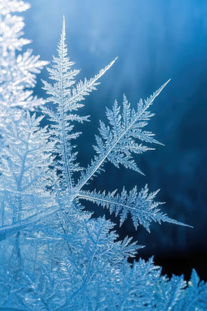 Frosty natural pattern on a window glass. Winter background.の素材