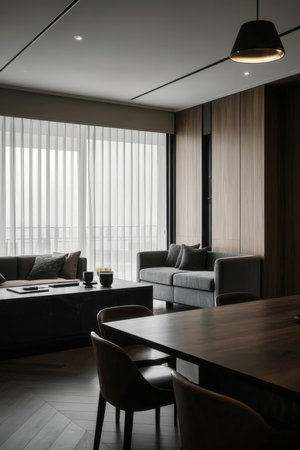 Interior of a modern living room, living room, dining areaの素材