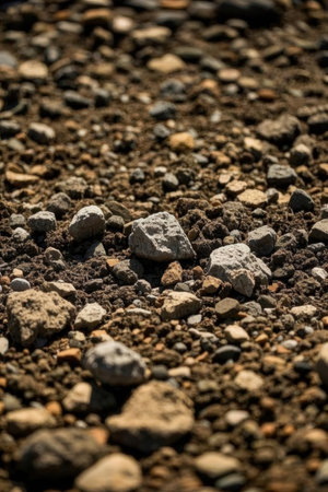 Close up of gravel on the ground. Macro shot with shallow depth of field.の素材