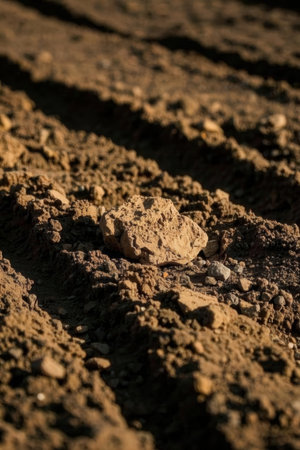 Plowed field in the spring. Soil texture close-up.の素材