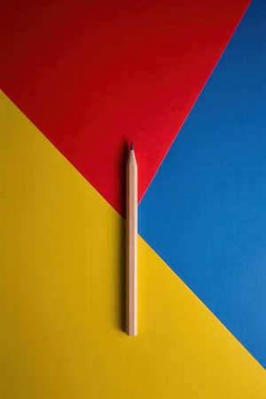 Pencil on a blue and yellow background. Minimalism.の素材