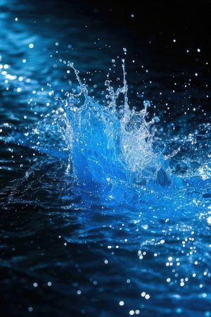 Water splash on dark blue background. Shallow depth of field.の素材