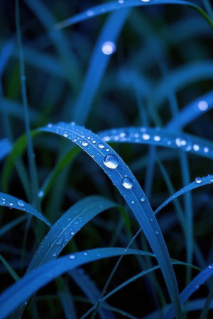 Dew drops on the grass in the morning. Nature background.の素材
