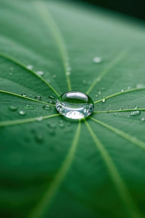 Water droplets on the leaf of the lotus. Shallow DOFの素材