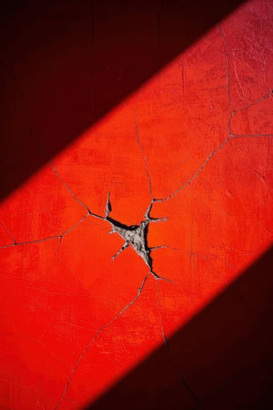 Cracked red wall with shadow on the floor. Abstract background.の素材