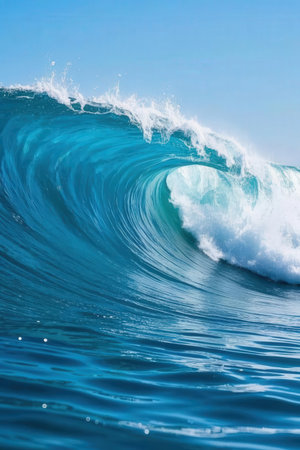 Blue wave in ocean on a sunny day with copy space for textの素材