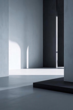 Empty room with concrete walls and floor and sunlight. 3d renderingの素材