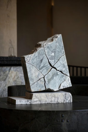 Marble stone on a marble base in the interior of a restaurantの素材
