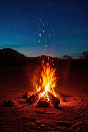 Bonfire at night in the forest on the background of the starry skyの素材