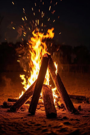 Bonfire at night in the forest. Bonfire at night.の素材