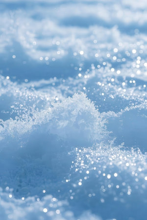Close up of snow crystals. Winter background. Shallow depth of field.の素材