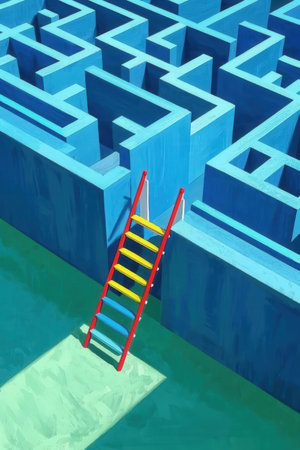Ladder leading to the entrance of a maze, 3d renderingの素材