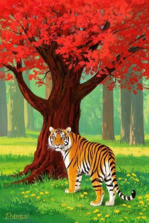 Tiger in the forest. Vector illustration of a tiger cartoon.の素材