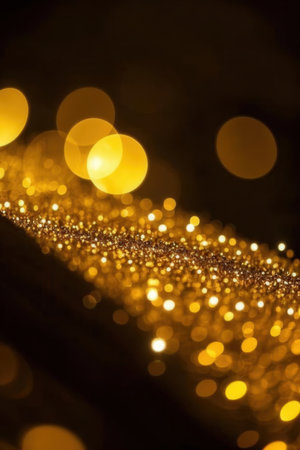 golden glitter vintage lights background. gold and black. de focusedの素材