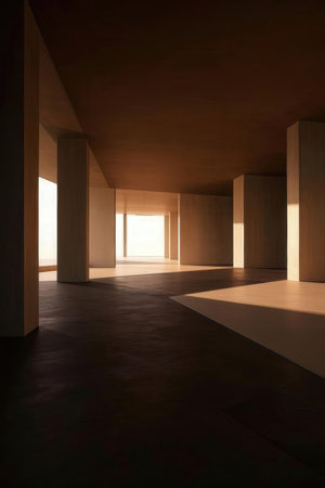 interior of empty room with light from window, 3d renderの素材