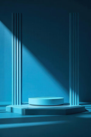Abstract blue background with round podium. 3d render. Minimal designの素材