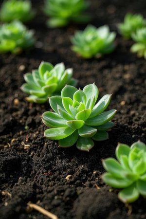 Succulent plants growing in the garden. Close-up.の素材