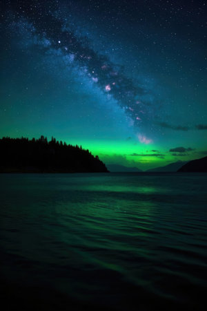 Aurora borealis, northern lights over lake Baikal, Russiaの素材