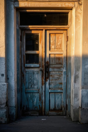 Old wooden door in the old town of Tel Aviv, Israel.の素材