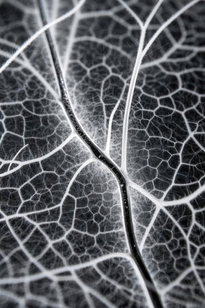 Macro shot of a leaf with veins. Black and white.の素材